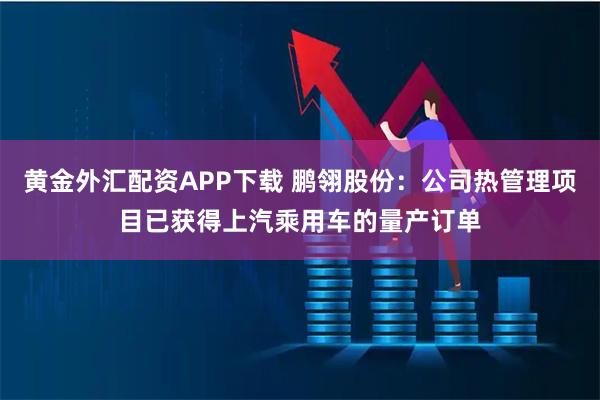 黄金外汇配资APP下载 鹏翎股份：公司热管理项目已获得上汽乘用车的量产订单