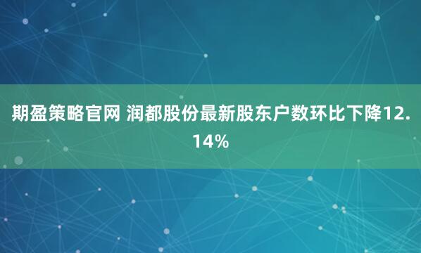 期盈策略官网 润都股份最新股东户数环比下降12.14%
